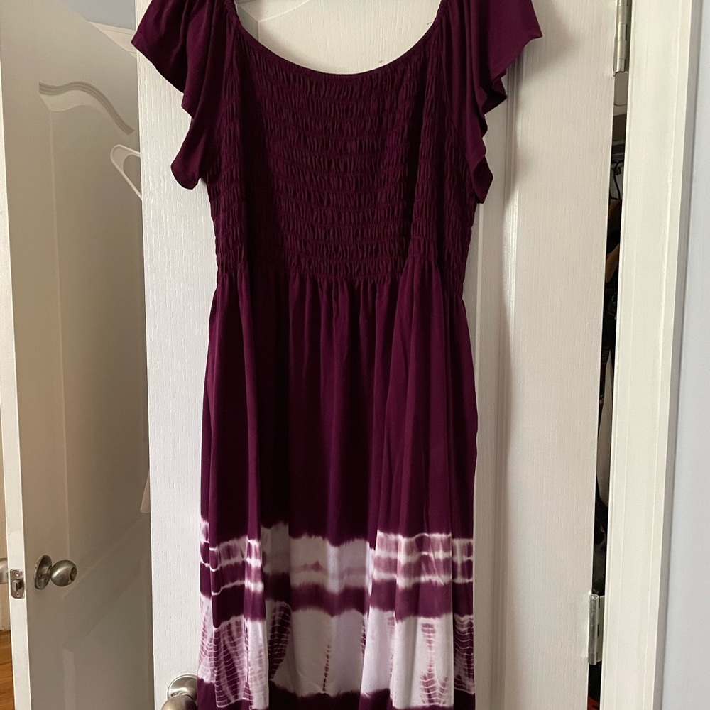 Lane Bryant Dress with smocked bodice, flutter sleeve and tie die at hem